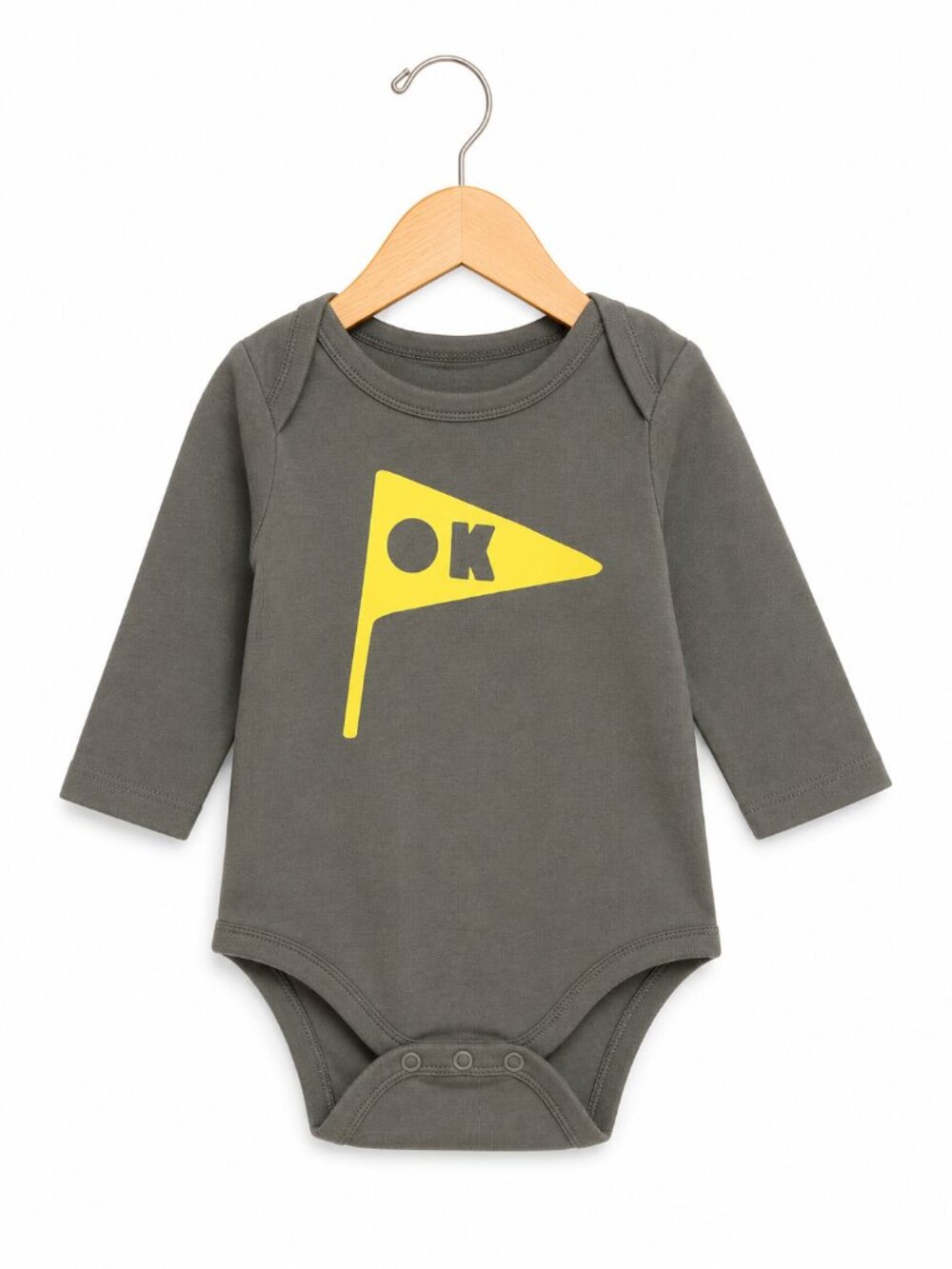 Gap Boys Bodysuit Size 0-3 Months Brown Mustard Pennant OK Long Sleeve‎ NEW